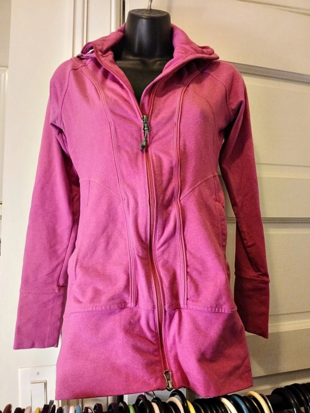 Athleta Rishi Yoga Pink Full Zip Long Hoodie Jacket Zip Pockets Womens Size XXS